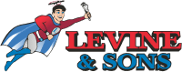 Financing Options Plans | Levine &Amp; Sons Plumbing, Heating, &Amp; Cooling Illustration Of A Superhero Holding A Wrench, Flying Next To The Text &Quot;Levine &Amp; Sons.