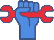 Generator Maintenance | Levine &Amp; Sons Plumbing, Heating, &Amp; Cooling A Blue Fist Is Holding A Red Wrench Horizontally, Symbolizing Strength And Tools Or Labor.