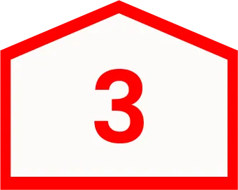 A Large Red Number 3, Representing Finance Options, Is Centered Inside A White Pentagon Outline With A Red Border.
